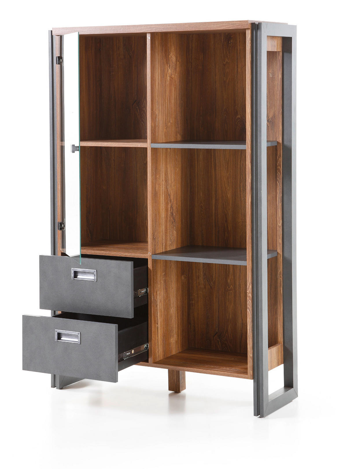 WOHNWAND Eiche Stirling, Matera grau, Schrankwand 4-teilig 356 x 170 cm - Eichefarben/Silberfarben, Holzwerkstoff/Metall (360/170/39cm) - Furn.Design