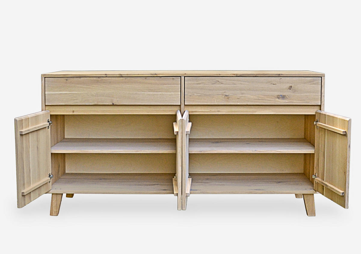 KOMMODE aus Eichenholz mit 2 Schubladen und 2 Schränken NESS I - Eichefarben, Eichenholz/Holz (180/90/45cm) - Rawood Furniture