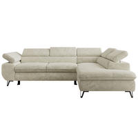 ECKSOFA PABLO L Creme Schenille grob gewebt - Rechts Seite mit T25 Topper - Creme/Schwarz, Textil/Metall (273/208cm) - MKS