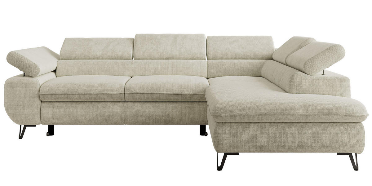 ECKSOFA PABLO L Creme Schenille grob gewebt - Rechts Seite mit T25 Topper - Creme/Schwarz, Textil/Metall (273/208cm) - MKS
