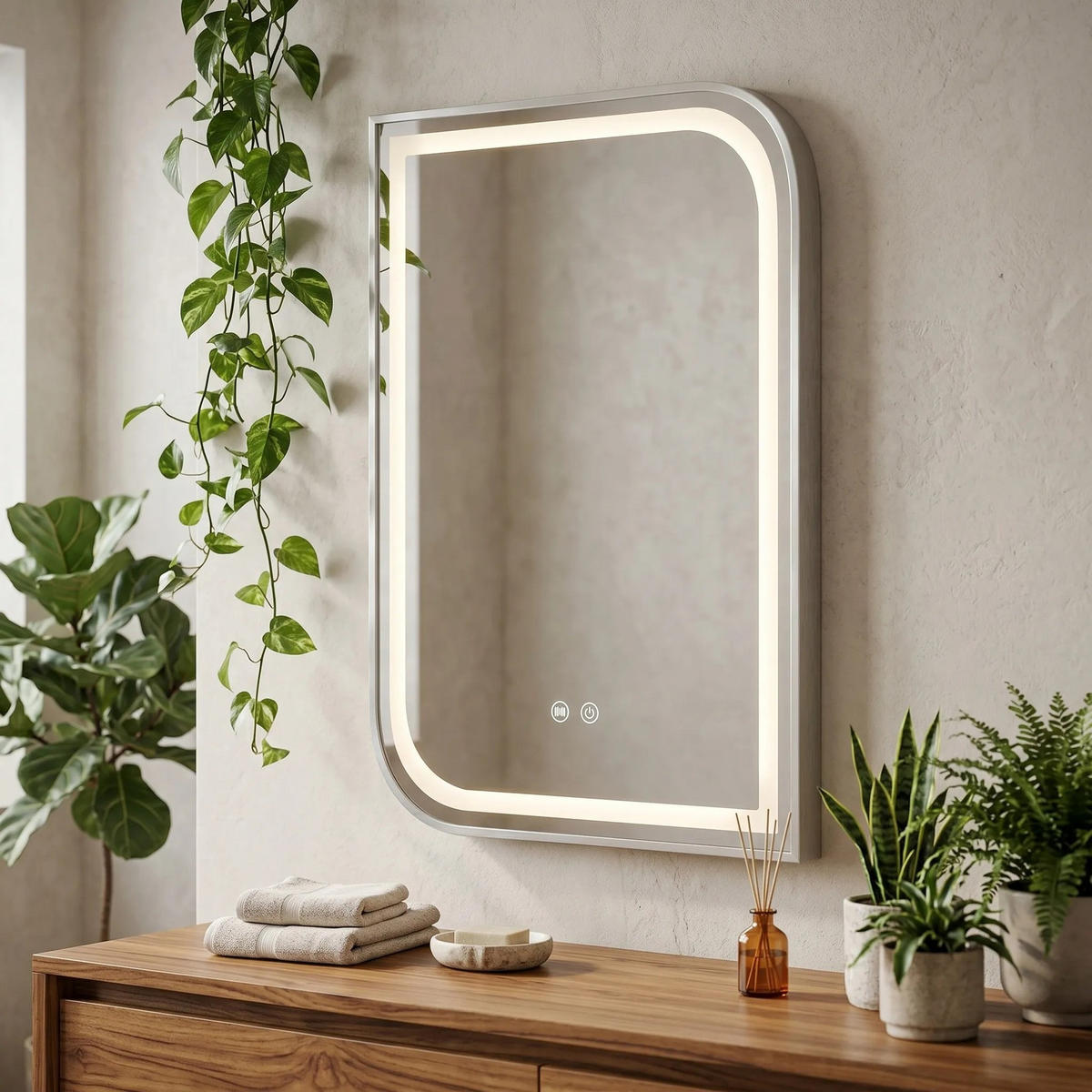 SPIEGEL Rea Led Zone 80x60 Brush Nickel - Nickelfarben, Glas (60/80/2.5cm) - REA