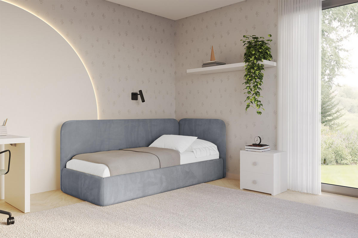 EINZELLBETT Jugendbett mit Bettkasten und Matratze H3/H4, Links - ELSY 100x200 Grau - Grau, Holzwerkstoff/Textil (100/200cm) - ALTDECOR