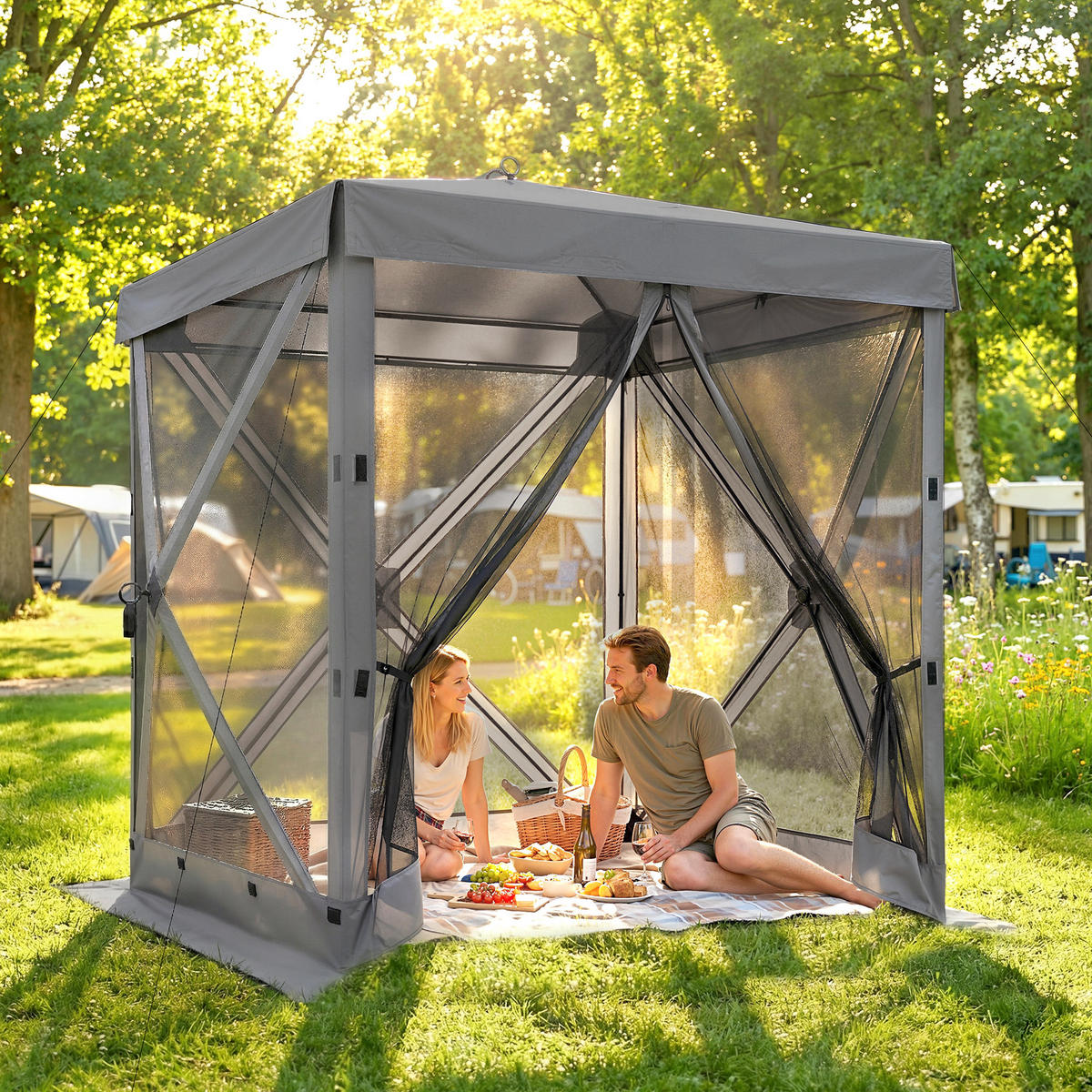 PAVILLON DE-07468 Pop-up mit 4 Mesh-Seitenteilen, UV30+ Grau - Dunkelgrau, Textil (185/205/185cm) - ComfortXL
