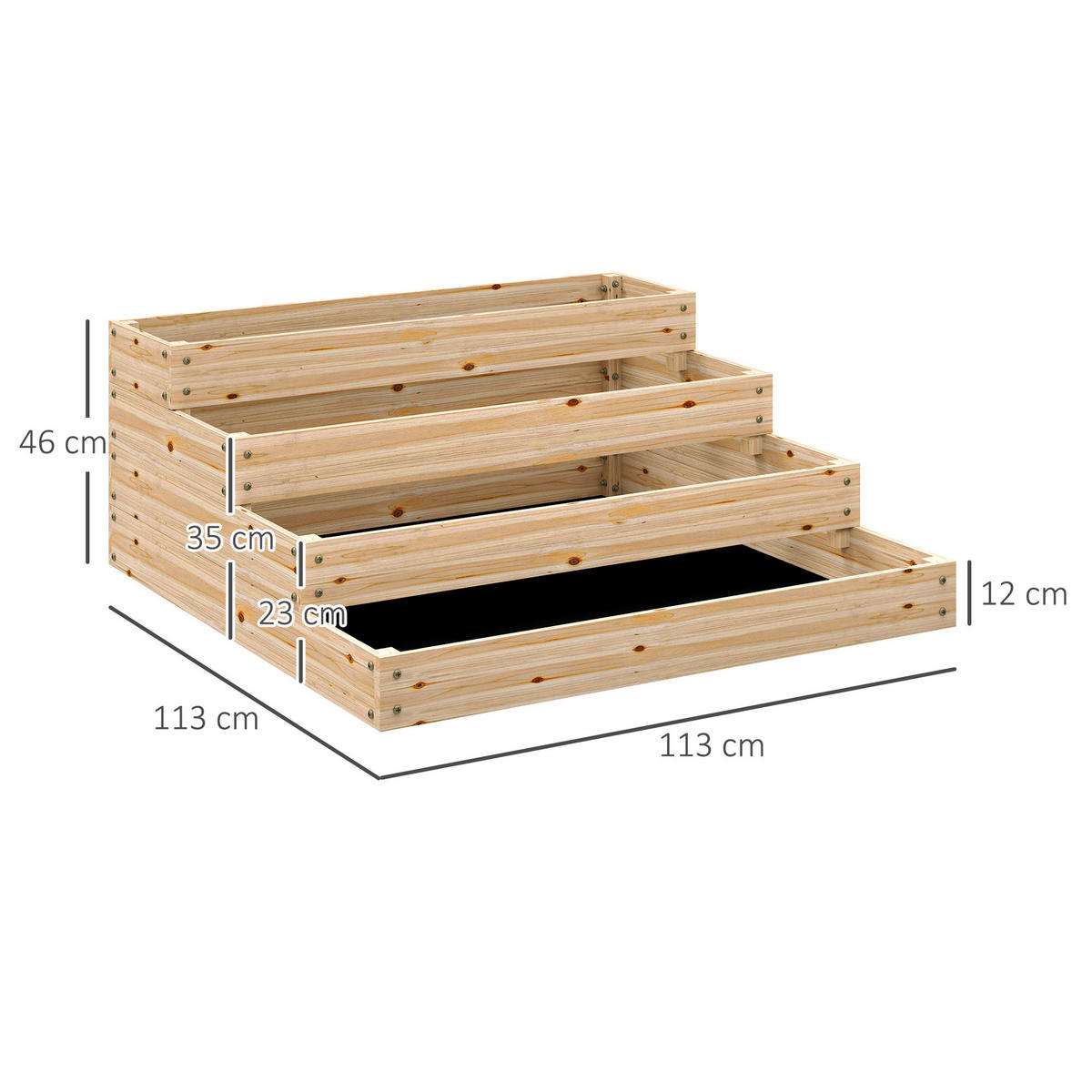 HOCHBEET DE-12204 4-stufig, 113/113/46 cm mit Unkrautschutz Natur - Naturfarben, Holz (113/46/113cm) - ComfortXL