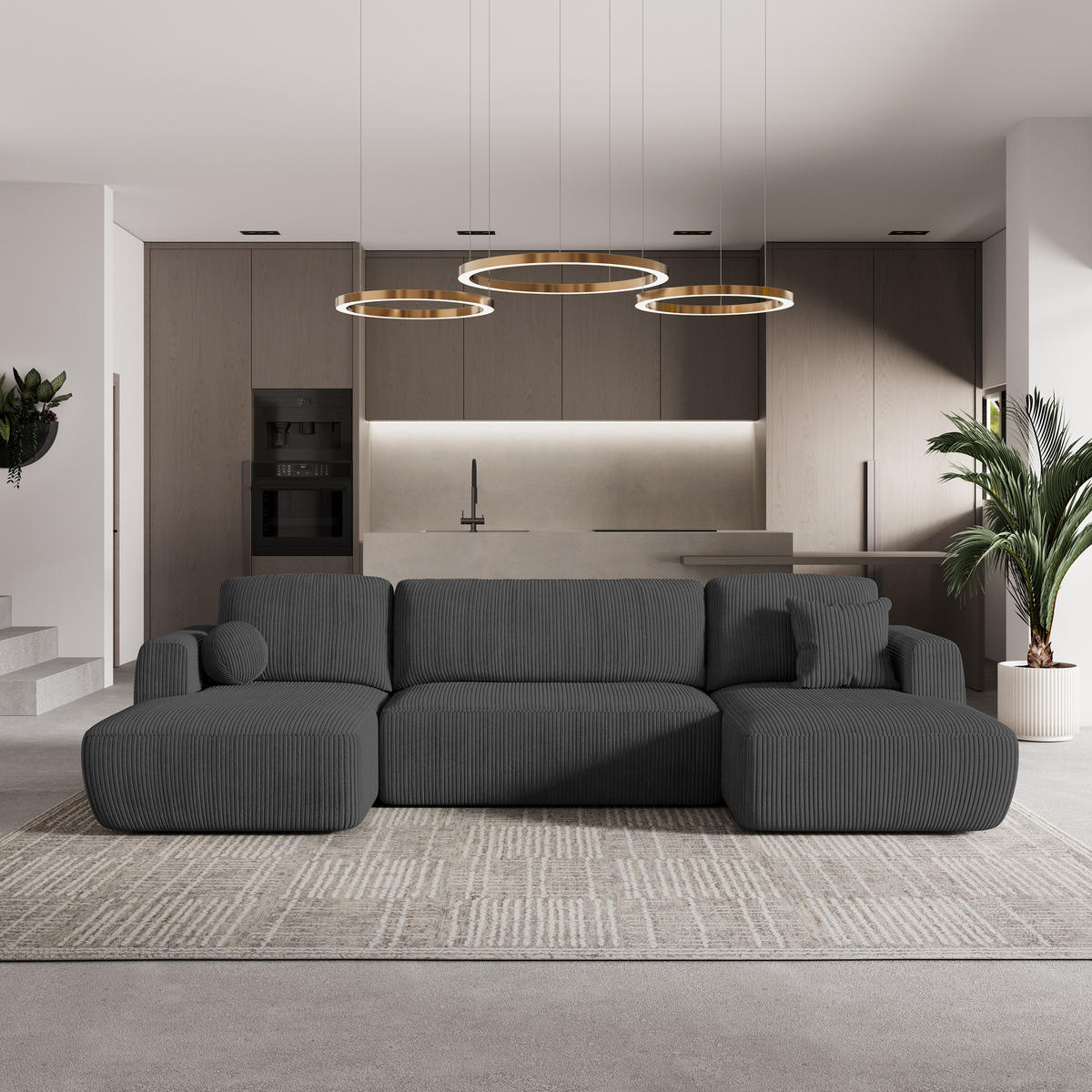 ROHOVÁ SEDAČKA SENTUM grafitová - černá/grafitová, dřevo/textil (330/148cm) - MASSENO