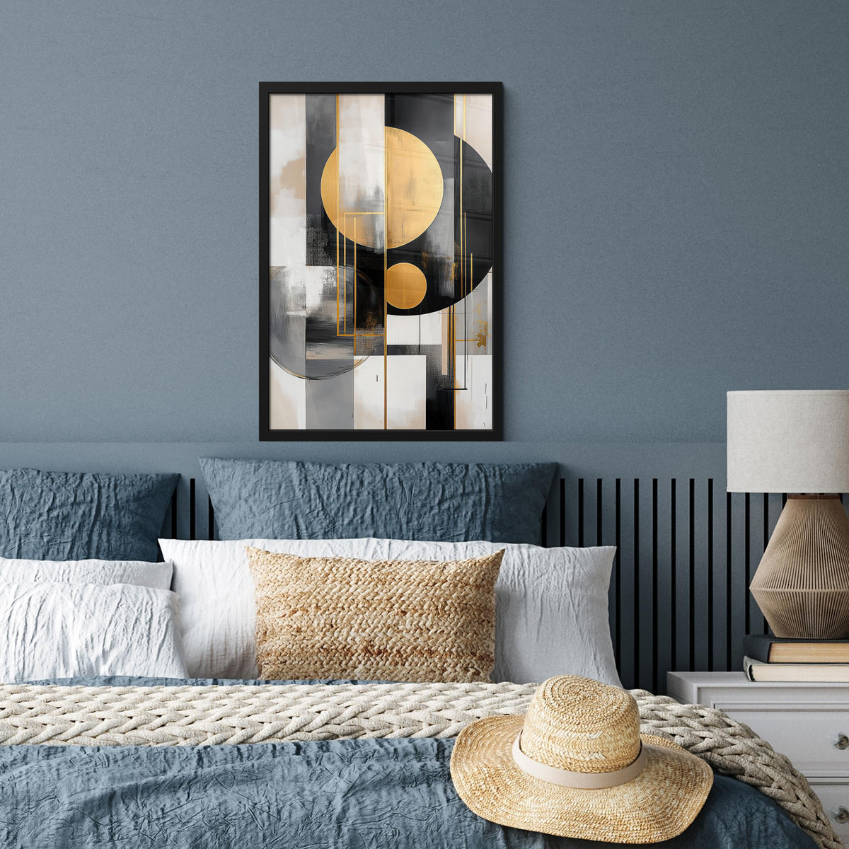 GERAHMTES BILD Abstrakt - Gold - Silber - Formen - Ästhetisch - Modern 40x60 cm - Goldfarben, Papier (40/60cm) - MuchoWow