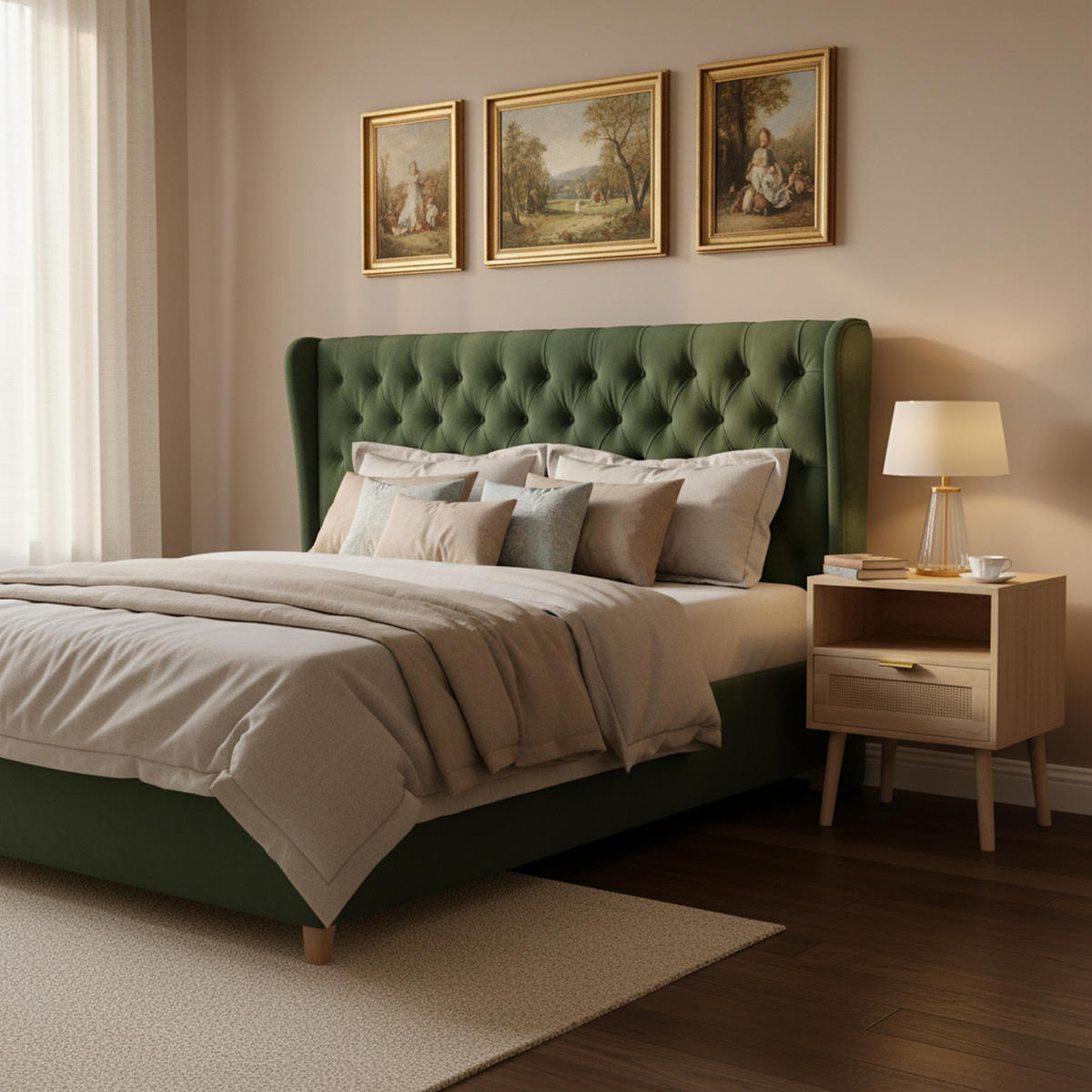 NACHTTISCH Eiche 45 cm – Boho Nachtkonsole mit Rattan & offenem Fach - Eichefarben, Holzwerkstoff (45/55/40cm) - Urban Meuble