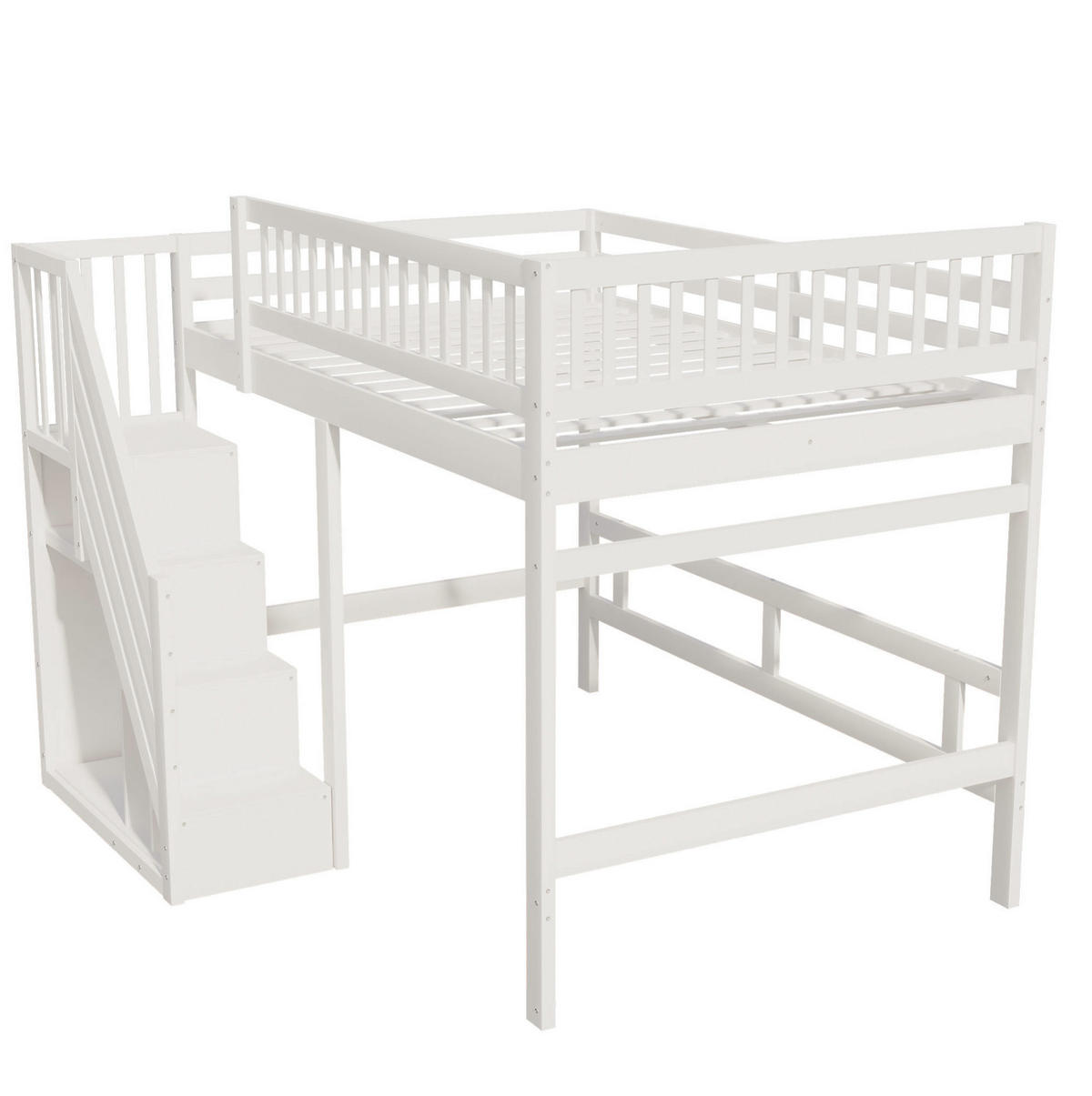 HOCHBETT 140/200 cm mit Aufbewahrungstreppe und hohem Geländer, Weiß/Grau - Weiß, Holzwerkstoff (140/200cm) - Redom