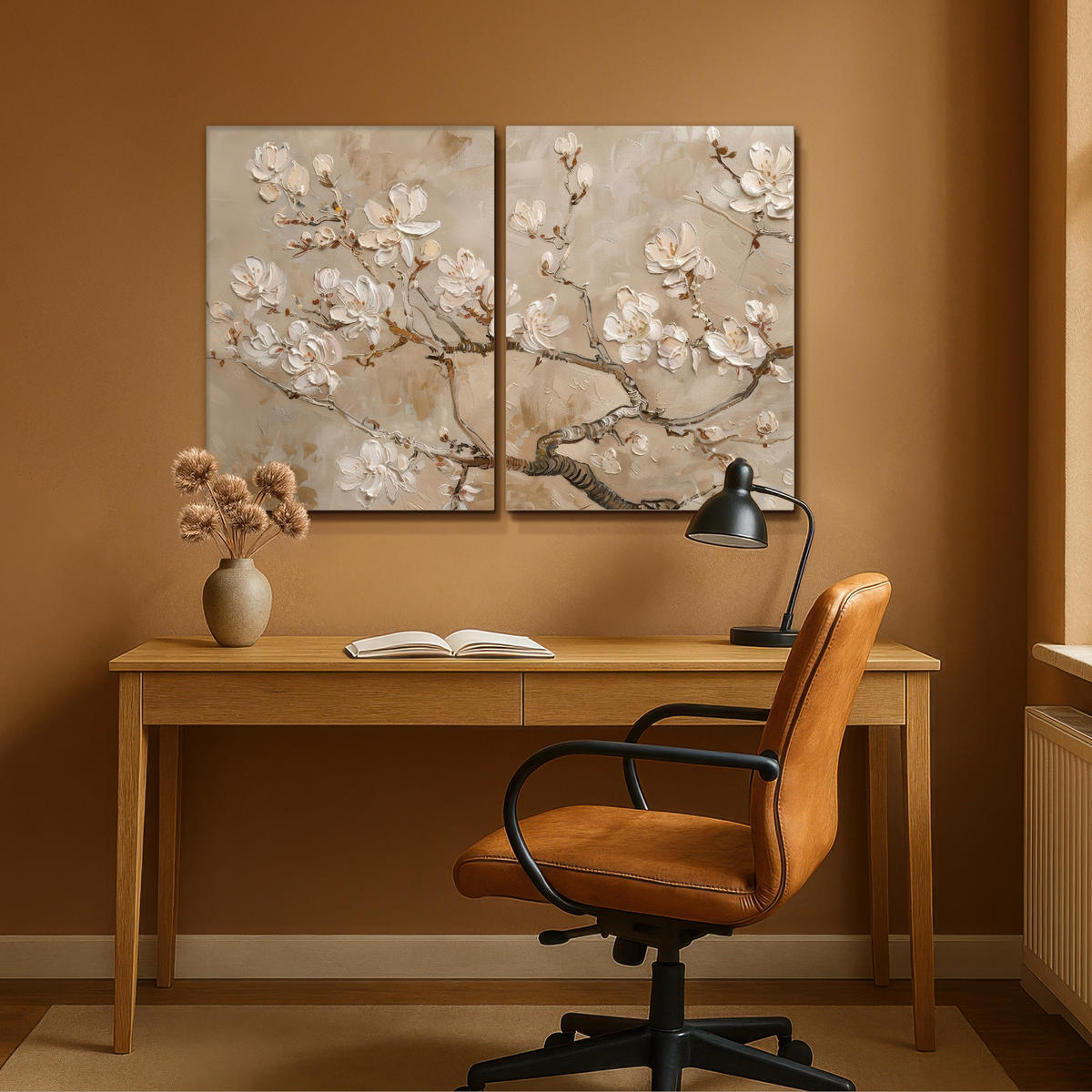 LEINWANDBILD 2er Set Beige - Blüte - Modern 100x70 cm - Greige, Textil (100/70cm) - MuchoWow