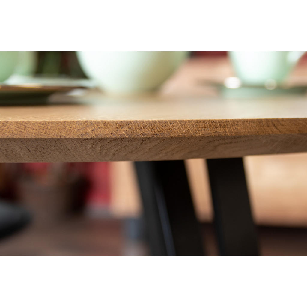 Thumbnail - SAM Esstisch, Beige, Holz, Echtholz,Eiche, Rund,Rund, Haarnadel, 110x77x110 cm, Esszimmer, Tische, Esstische