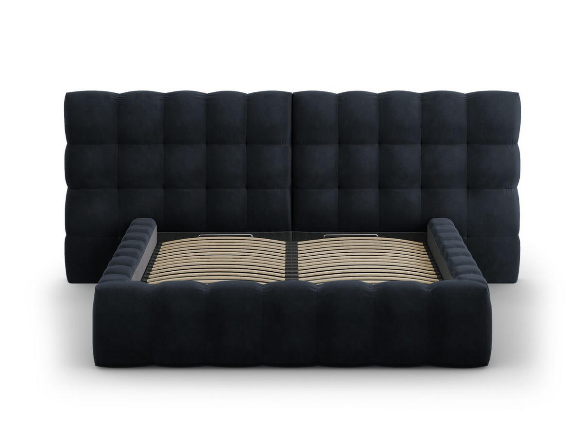 BETT mit Bettkasten und Doppelkopfteil Mamaia aus Samt dunkelblau 140x200cm - Dunkelblau, Textil (140/200cm) - Micadoni