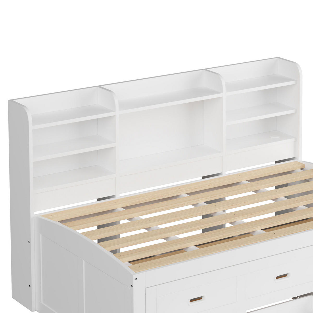 POLSTERBETT 90/200 cm Weiß aus Spanplatte und MDF mit LED und Ausziehbett - Weiß, Holzwerkstoff (90/200cm) - OKMYHOME