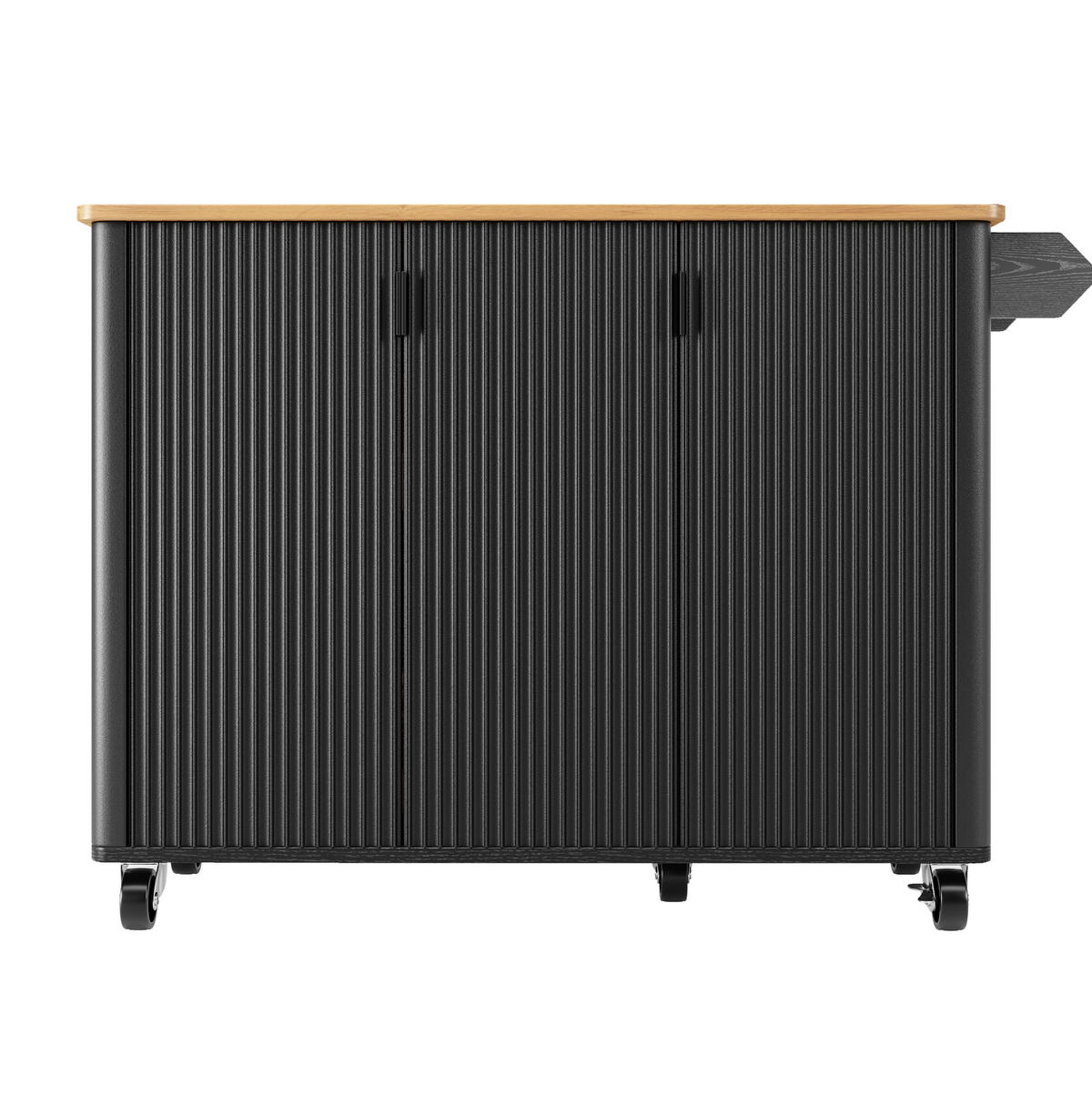 KUHINJSKI otok 130/45(75)/92 cm z zložljivo delovno ploščo, nastavljivimi policami in kolesi, črna MDF - črna, leseni material (130/92/45cm) - Redom