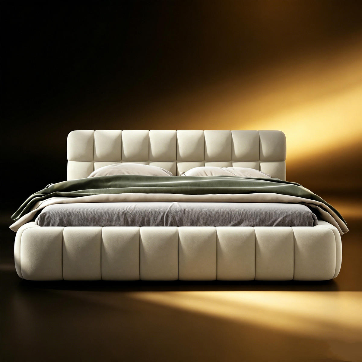 POLSTERBETT 140x200 mit Lattenrost, beige Leinen, niedriges Design mit eingelassener Matratze, sicher und stilvoll - Beige, Holz/Textil (140/200cm) - GENKI LIVING