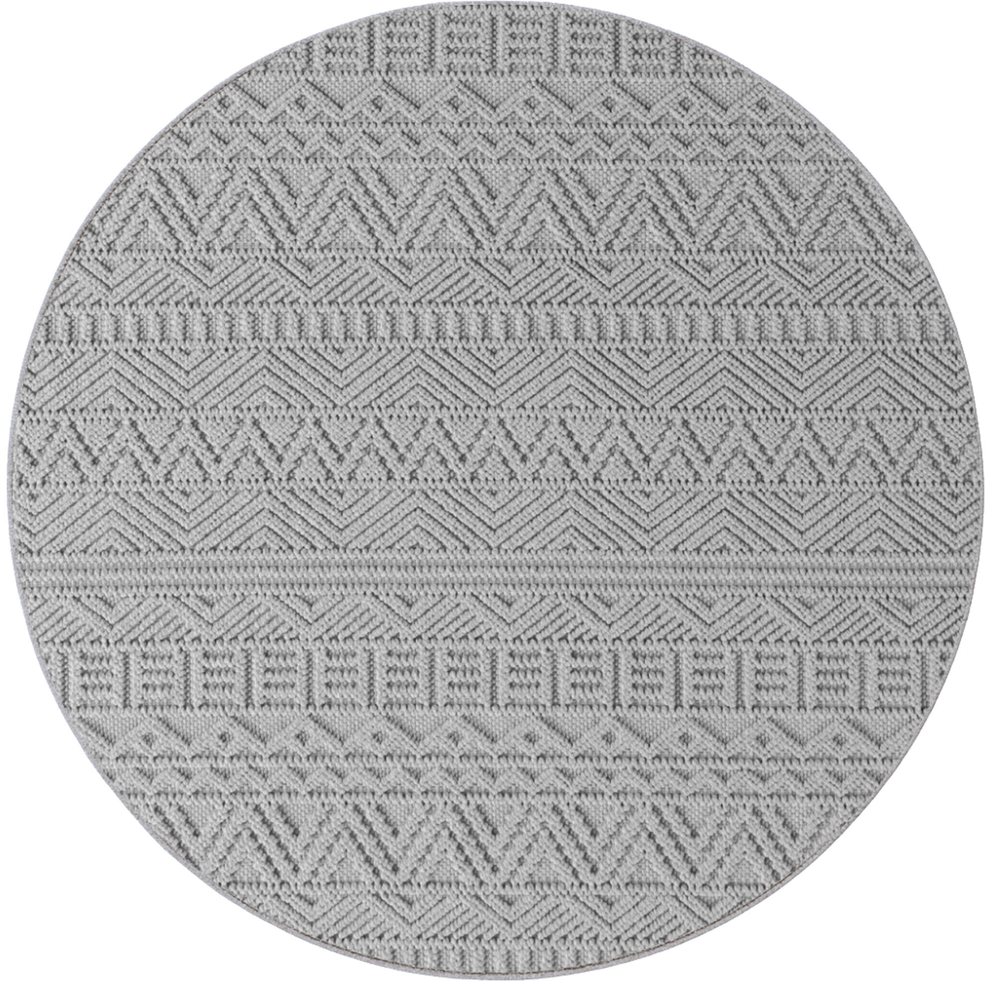 TEPPICH Flachgewebe LANGAU in Silber, mit Ethno-Streifen, Ø 120 cm - Silberfarben, Textil (120/120cm) - KADIMA DESIGN