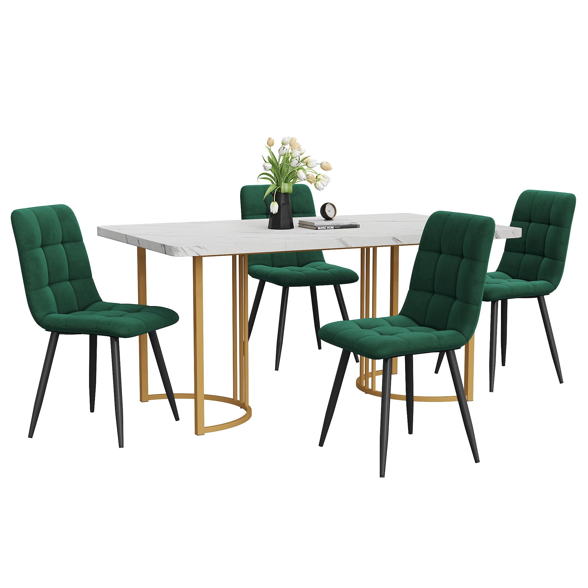 ESSGRUPPE Esstisch 4 Stühle MDF Weiß Grün 140x80cm - Grün, Holzwerkstoff (140/75/80cm) - FLIEKS