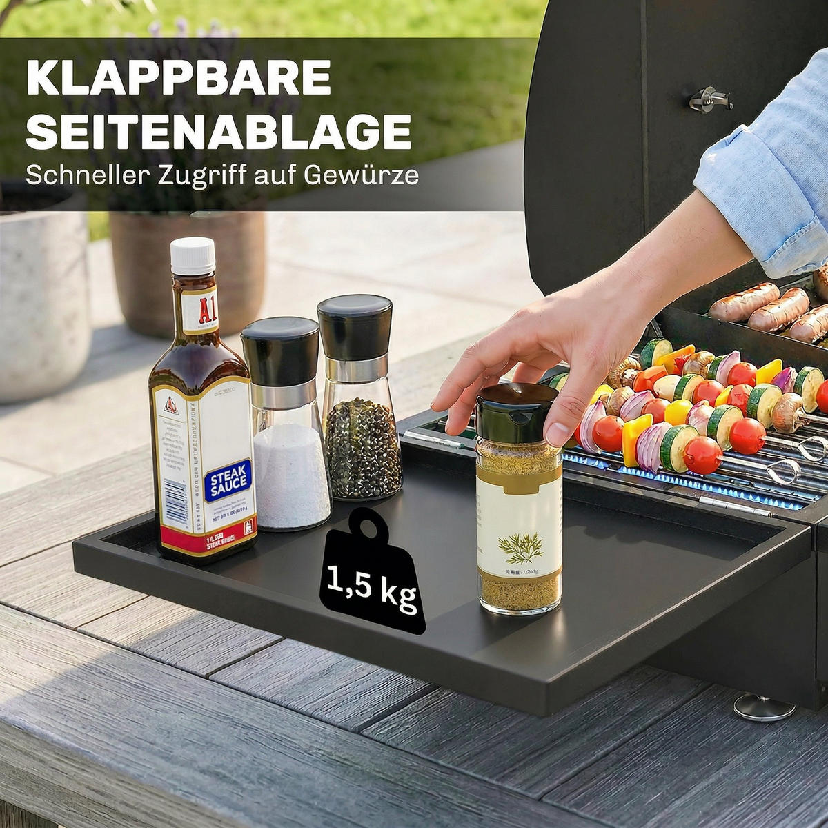 TISCHGASGRILL Metall Edelstahl Schwarz - Schwarz, Metall (47/27/77cm) - Outsunny