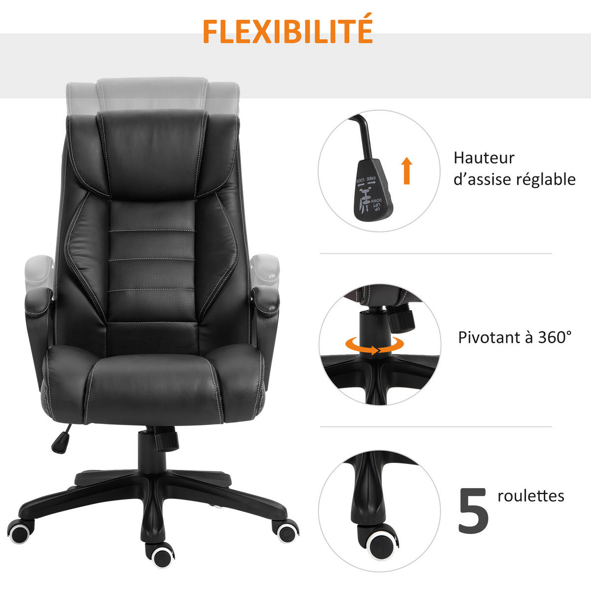 CHEFSESSEL DE-11656 ergonomisch mit Massagefunktion Schwarz - Schwarz, Metall (78/120/66cm) - ComfortXL