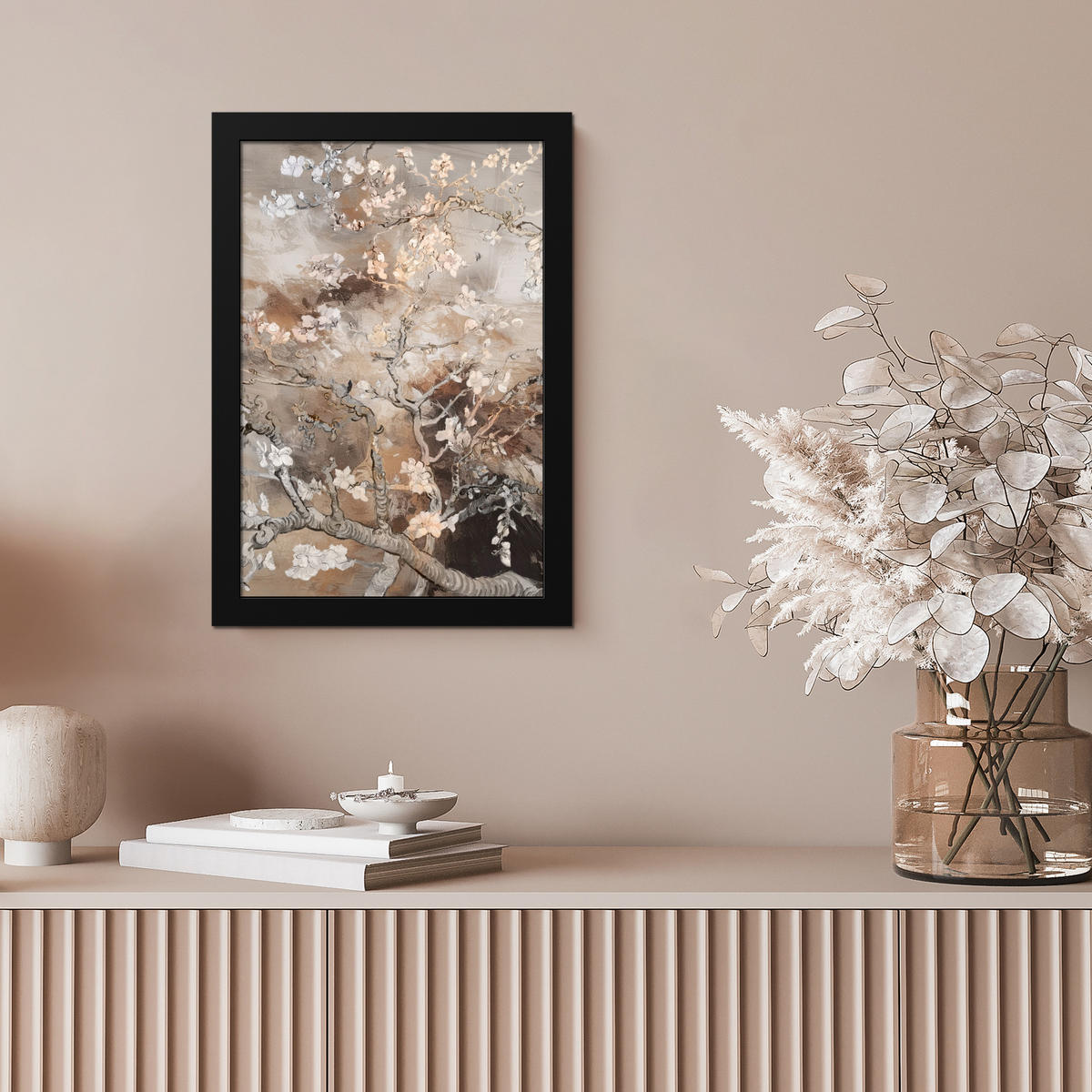 GERAHMTES BILD Mandelblüte - Kunst - Van Gogh - Beige - Abstrakt 20x30 cm - Braun, Papier (20/30cm) - MuchoWow