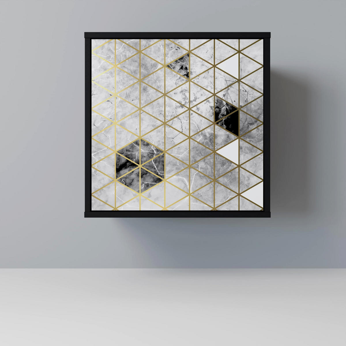 SIDEBOARD ASHEN ARIA, Schwarz, 57,5x42x75,5 cm, Goldfarbene Metallfüße - Goldfarben/Multicolor, Holzwerkstoff/Metall (57.5/75.5/42cm) - SpaceRebels
