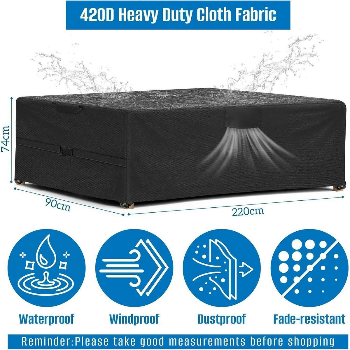 GARTENMÖBEL-ABDECKHAUBE 420D Oxford 220 x 90 x 74 cm - Schwarz, Textil (74/185/122cm)