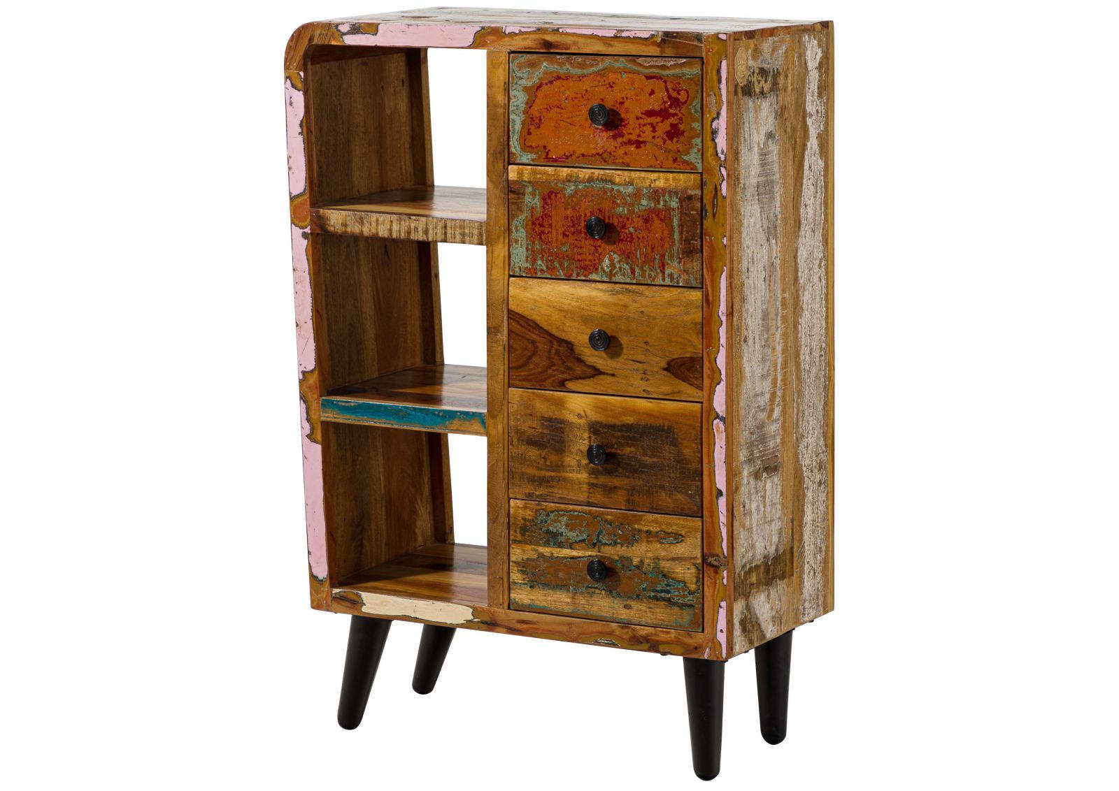 KOMMODE Altholz 79x40x116 mehrfarbig lackiert SIXTIES #105 - Multicolor, Holz (79/116/40cm) - Massivmoebel24