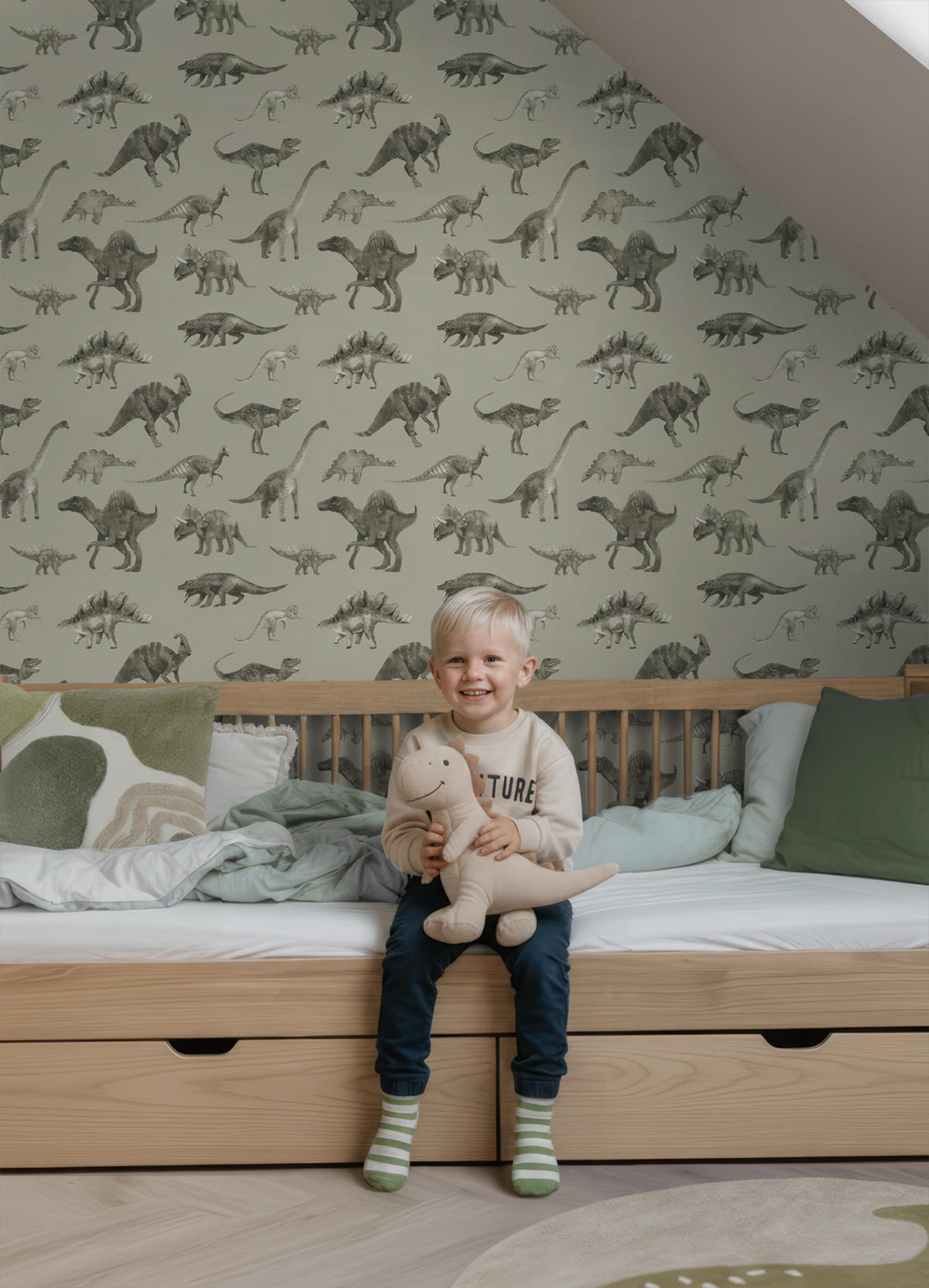 TAPETE Dinosaurier 50 x 900 cm - Grün, Papier (50/0.1cm) - ESTAhome