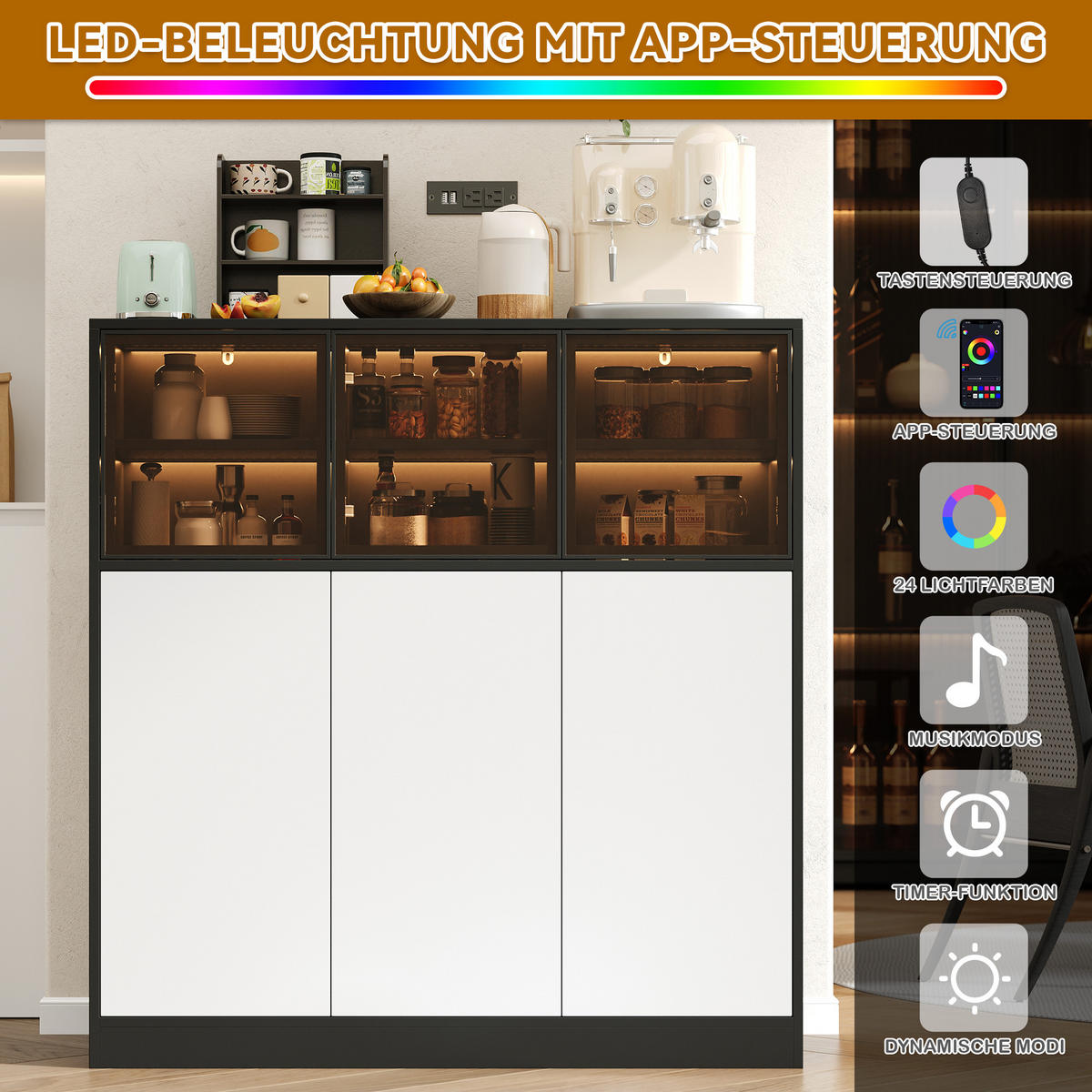 SIDEBOARD Schwarz und Weiß 100/40/105 cm - Schwarz, Glas (100/105/40cm) - PANGIVO