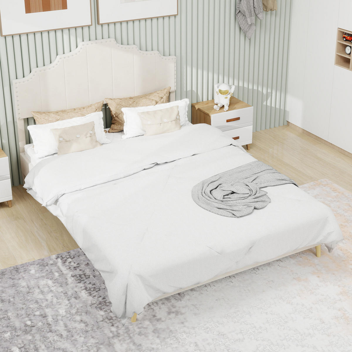 POLSTERBETT 160/200 cm in Beige Stoff mit Kopfteil - Beige, Holzwerkstoff/Textil (160/200cm) - WISHDOR