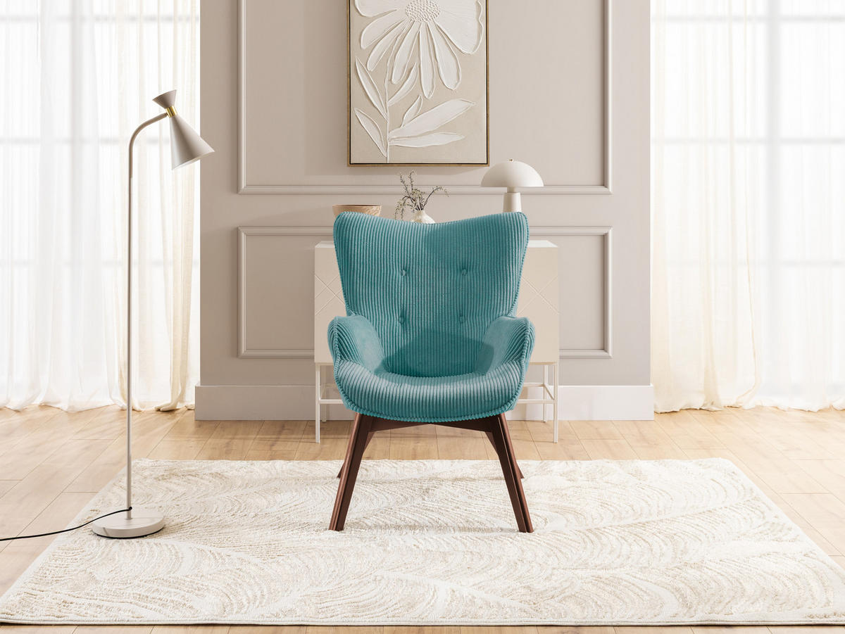 LOUNGESESSEL Lenari Türkis Cordstoff mit Füßen in Braun - Türkis/Braun, Holz/Textil (71/96/86cm) - S-Style Möbel