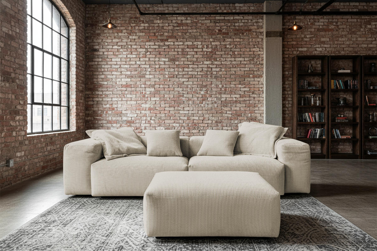 SOFA CELESTE Cremeweiß Cord - Creme/Schwarz, Kunststoff/Textil (302/72/114cm) - KAWOLA