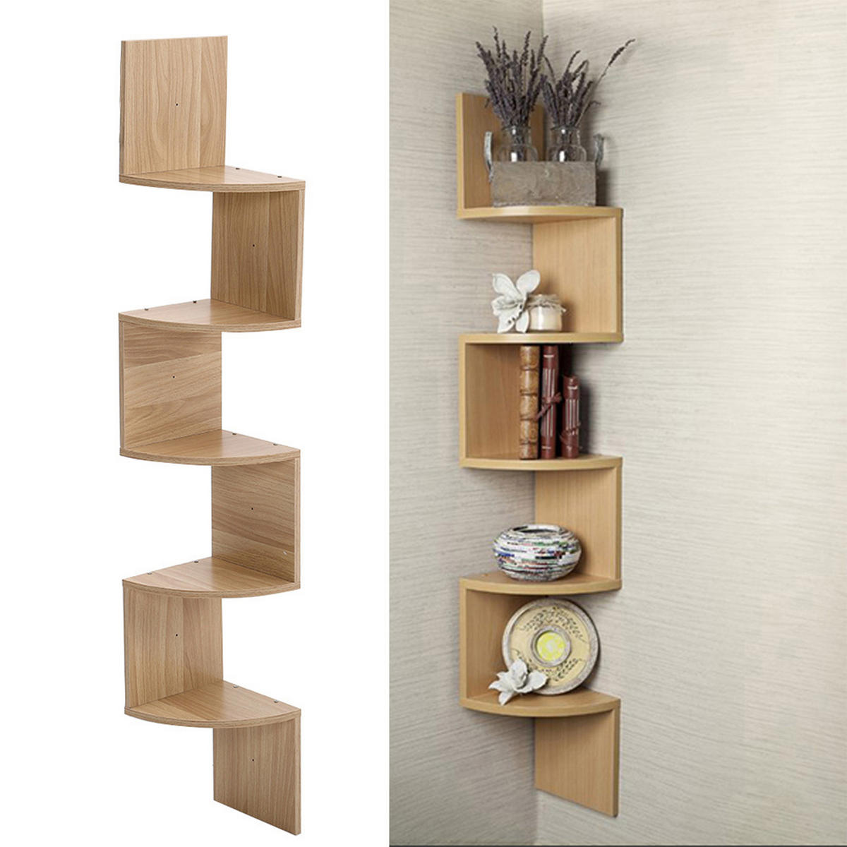 WANDREGAL 5-Stufig aus Holzwerkstoff in Hellbraun Wandmontage Platzsparendes Stufendesign Vielseitig einsetzbar 19,8 x 19,8 x 125 cm - Hellbraun, Holzwerkstoff (19.5/122/19.5cm) - Livingandhome