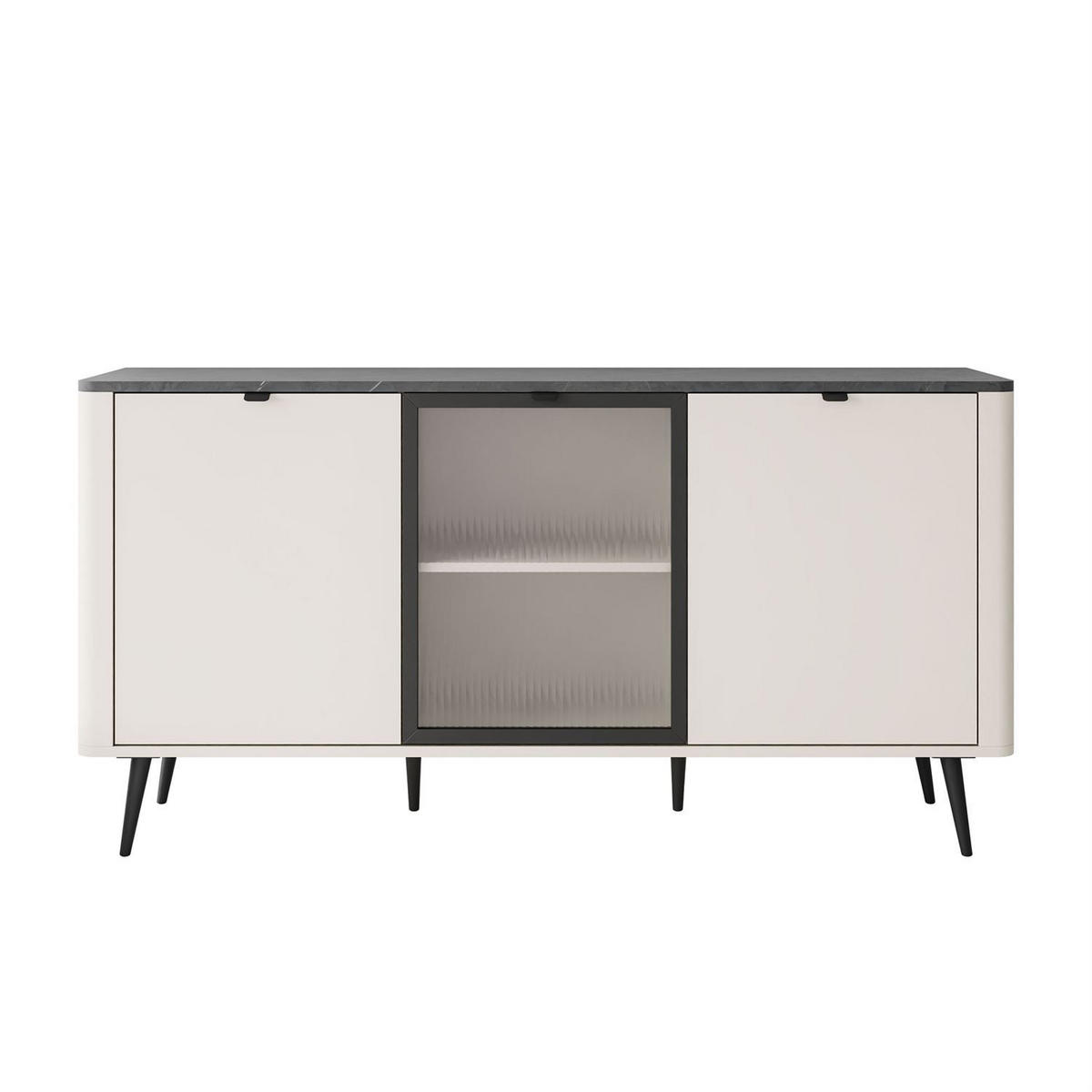 KOMMODE auf Füßen AUTUMN 2D1W mit Glasfront, Kaschmir / Grauer Stein - Beige, Holzwerkstoff (160/82/40cm) - Lookway