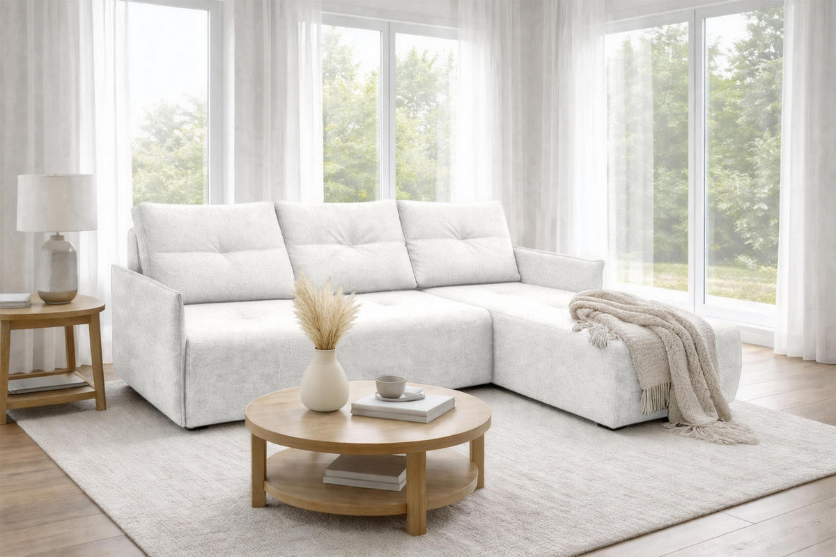 ECKSOFA L Form Damascus Weiß 212/143/88 cm Rechts mit Schlaffunktion - Schwarz/Weiß, Kunststoff/Textil (212/143cm) - AX Living