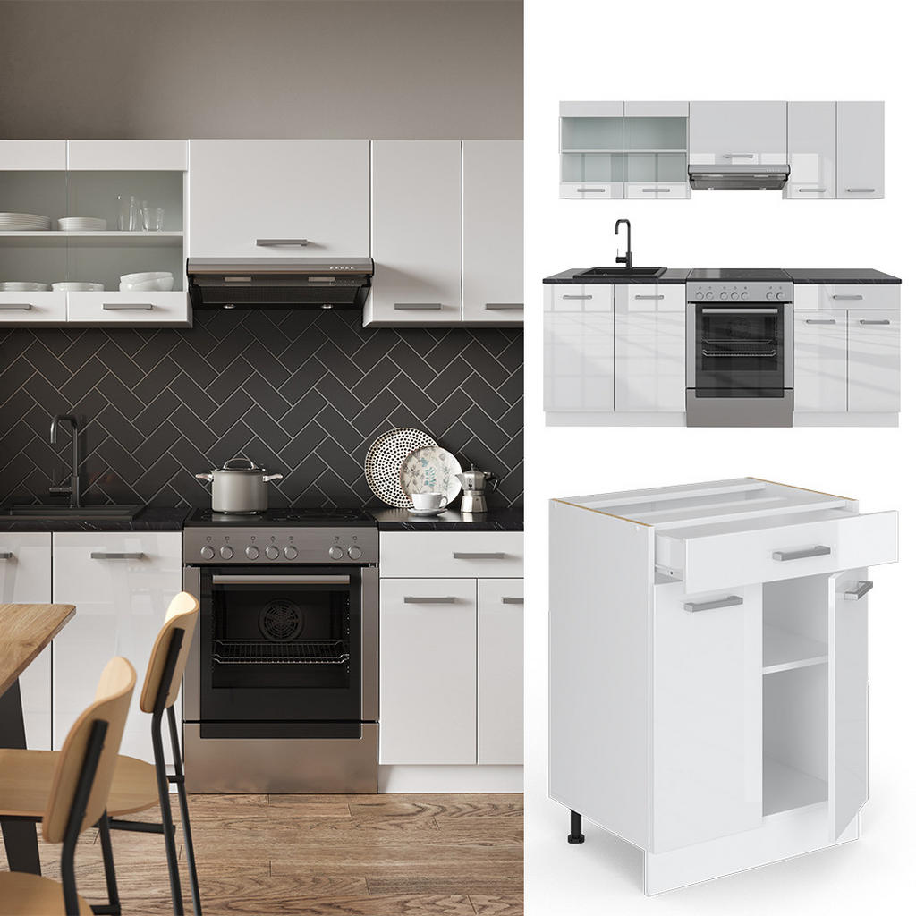 Thumbnail - Vicco Küche, Weiß Hochglanz, Holzwerkstoff, Küchenblock,Rechteckig, 200x81.6x46 cm, Küchen, Küchenzeilen & Küchenblöcke,...