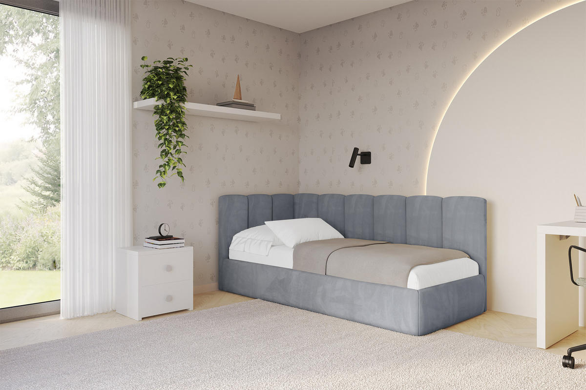 EINZELLBETT Jugendbett mit Bettkasten und Matratze H3/H4, Rechts - DEXY 80x200 Grau - Blaugrau, Holzwerkstoff/Textil (80/200cm) - ALTDECOR