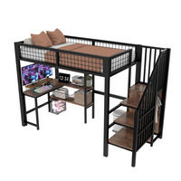 HOCHBETT mit Schreibtisch 90/200 cm in Schwarz/Braun – mit Regalen und Schrank - Schwarz, Holzwerkstoff (90/200cm) - BEAOK