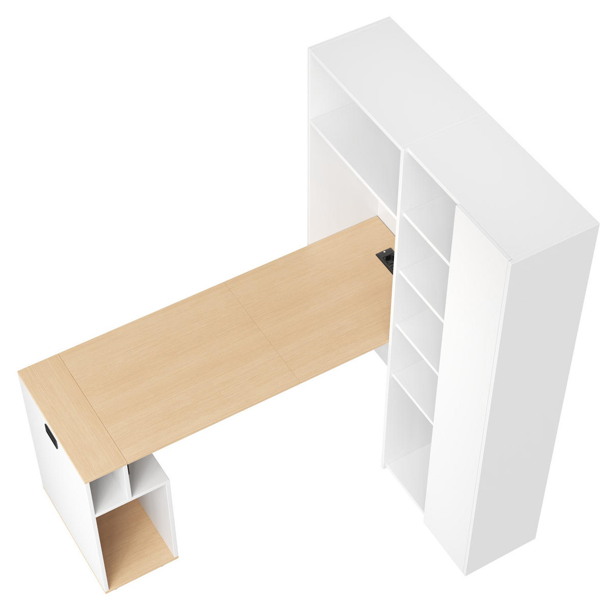 BÜROTISCH mit Regal und ausziehbarem Arbeitstisch – Weiß Holzoptik - Weiß, Holzwerkstoff/Metall (30.5/104.5/160cm) - Urban Meuble