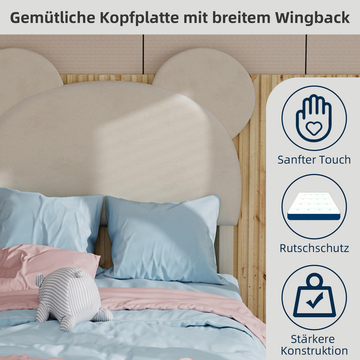 KINDERBETT 90/200 cm in Beige Stoff mit Bettkasten - Beige, Holzwerkstoff/Textil (90/200cm) - WISHDOR