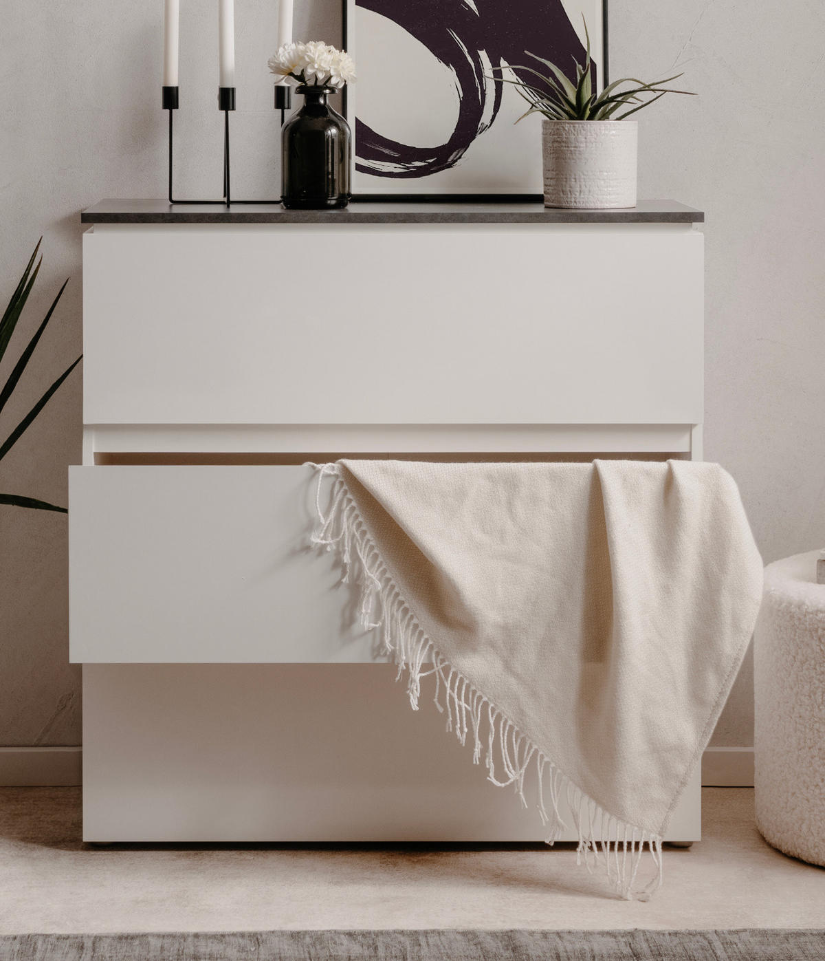 SCHUBLADENKOMMODE weiß Glanz, grau 89 cm, Kommode mit 3 Schubkästen - Schwarz/Weiß, Holzwerkstoff/Kunststoff (88.5/92/40cm) - Furn.Design