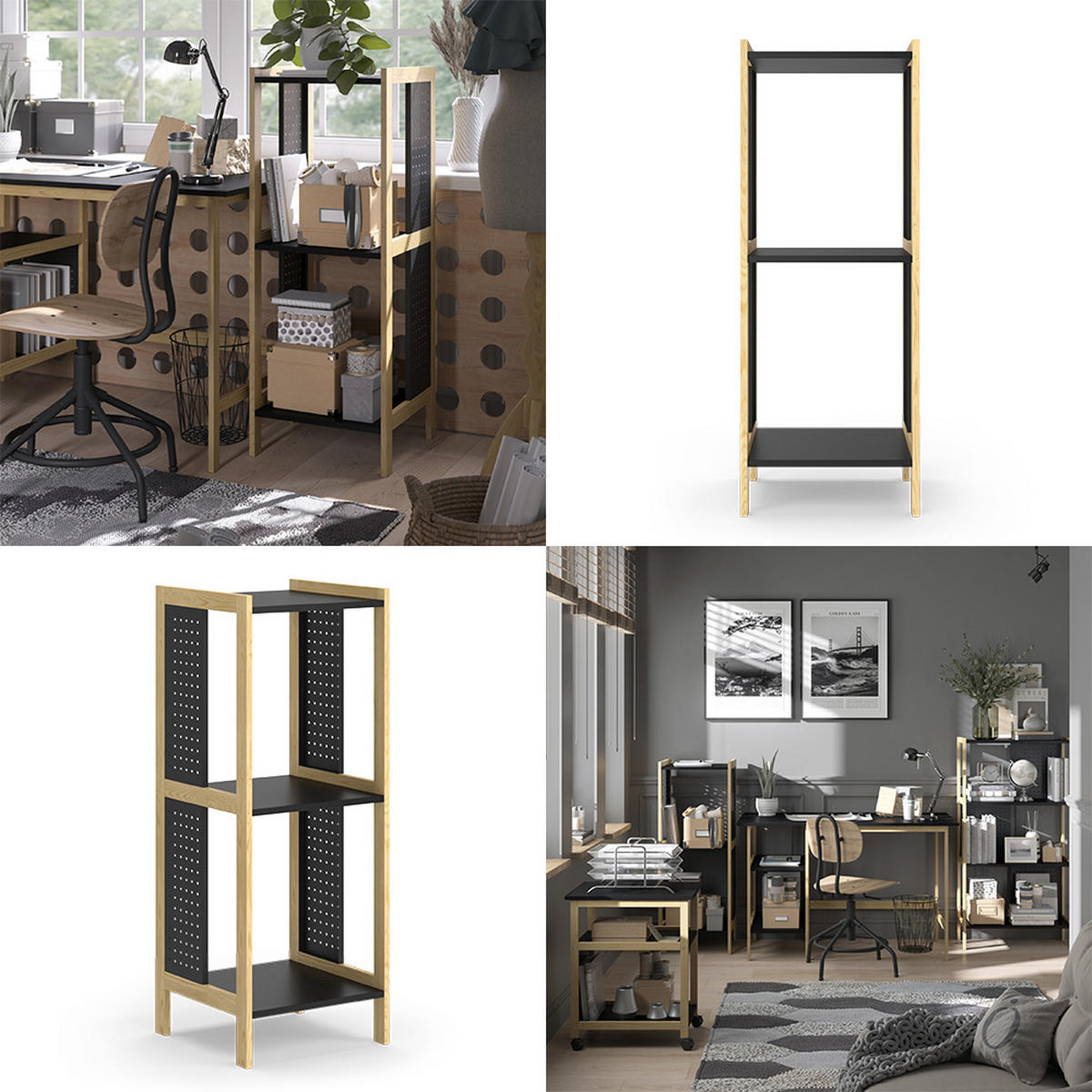 STANDREGAL Elvia Schwarz 40 x 107 cm - Schwarz/Kieferfarben, Holzwerkstoff (40/107/40cm) - Vicco