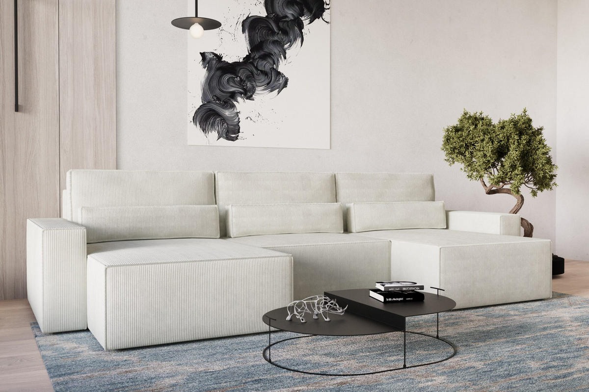 WOHNLANDSCHAFT DENVER U mini - Beige - Poso 105 - Creme, Holzwerkstoff (350/92/162cm) - Möblo