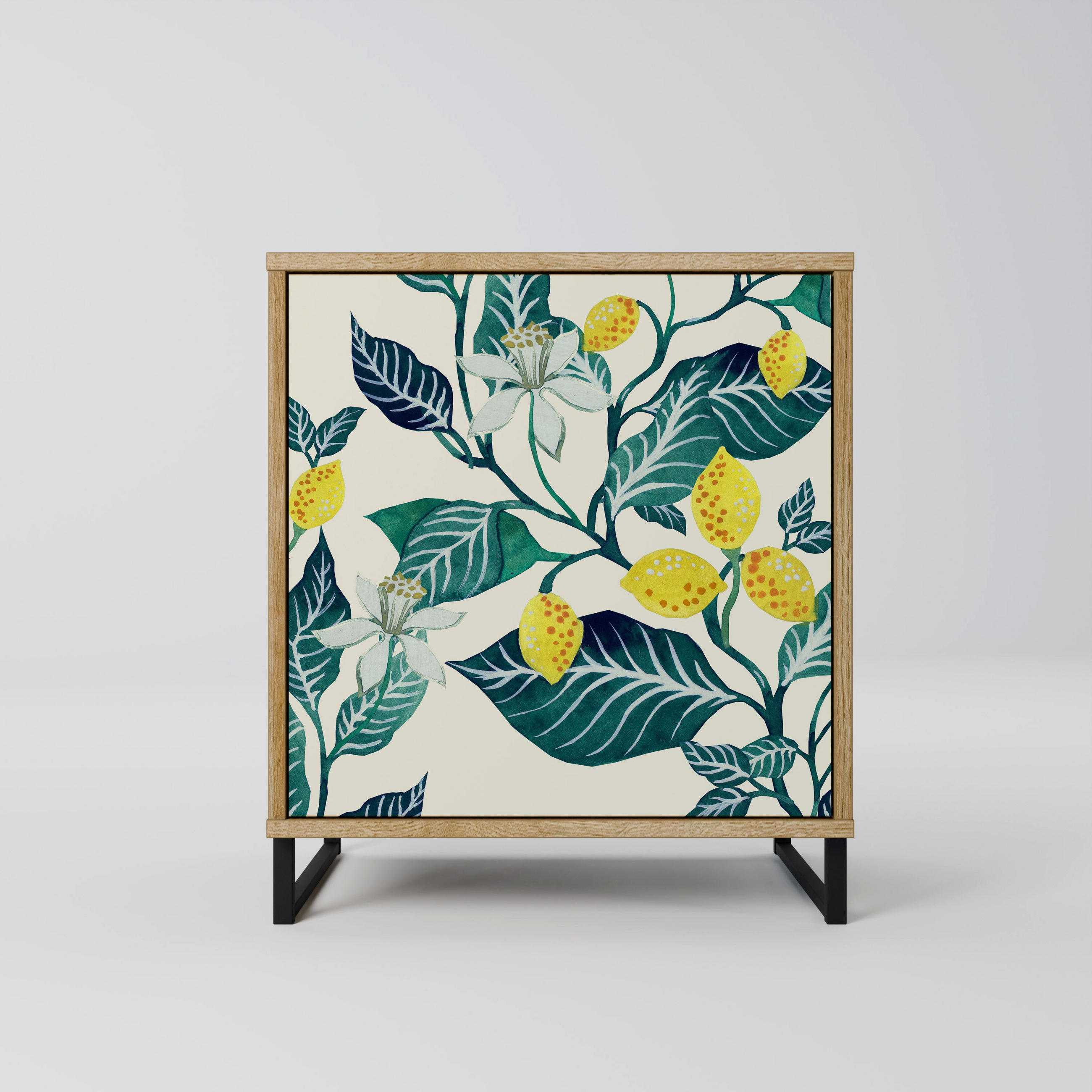 SIDEBOARD LEMON TREE, Eichefarben, 57,5x42x67,5 cm, Schwarze Metall-Rahmenfüße - Eichefarben/Multicolor, Holzwerkstoff/Metall (57.5/67.5/42cm) - SpaceRebels
