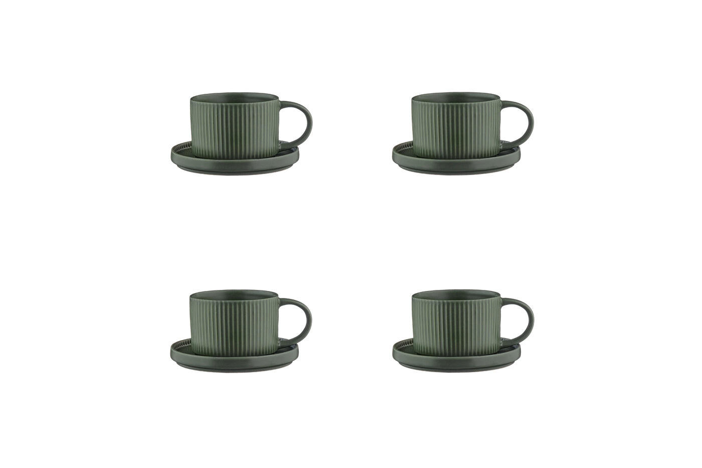 TASSEN Scandi 150ml und Untertasse Ø12cm - 8 Teile - Olive - Grün, Keramik (12/6.5/12cm) - Björn