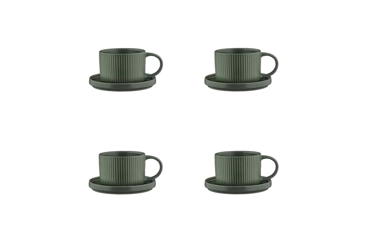 TASSEN Scandi 150ml und Untertasse Ø12cm - 8 Teile - Olive - Grün, Keramik (12/6.5/12cm) - Björn