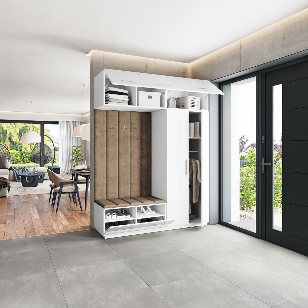 GARDEROBENSCHRANK REMA 180/240/60 cm Modern Garderobe-Set Weiß - Beige/Weiß, Holzwerkstoff (180/240/60cm) - MASSENO