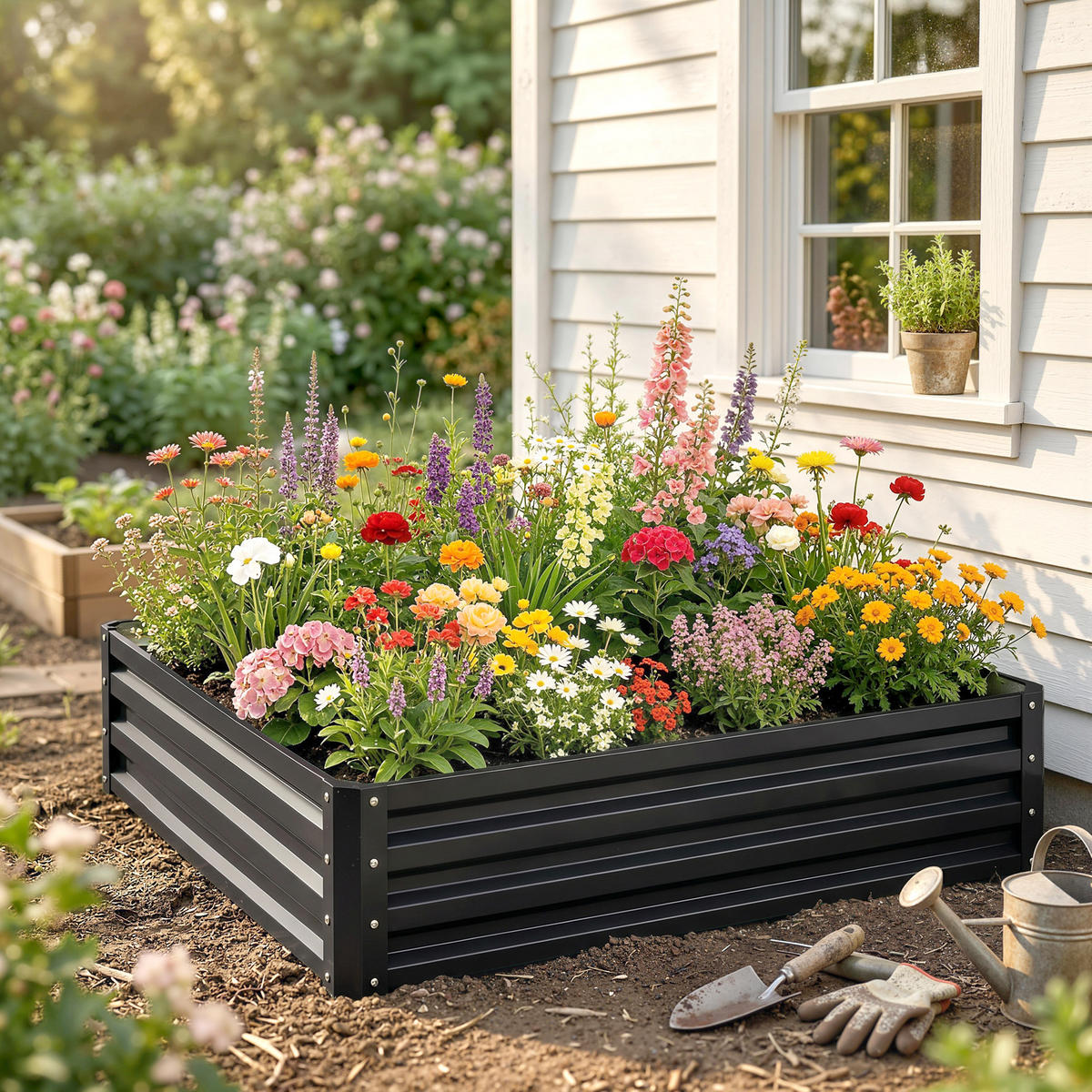 HOCHBEET, Blumenkasten, Gemüsebeet, für Garten, Terrasse, Balkon, Stahl, Grau - Grau, Metall (120/30/120cm) - Outsunny