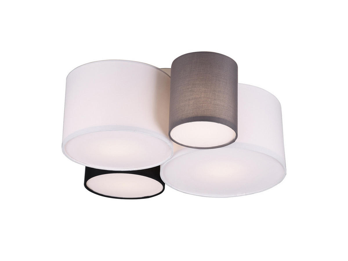 LED-DECKENLAMPE 4x Stoff Lampenschirm Schwarz, Weiß, Grau, Breite 50cm - Schwarz Hochglanz/Weiß, Textil (47/50/21cm) - meineWunschleuchte