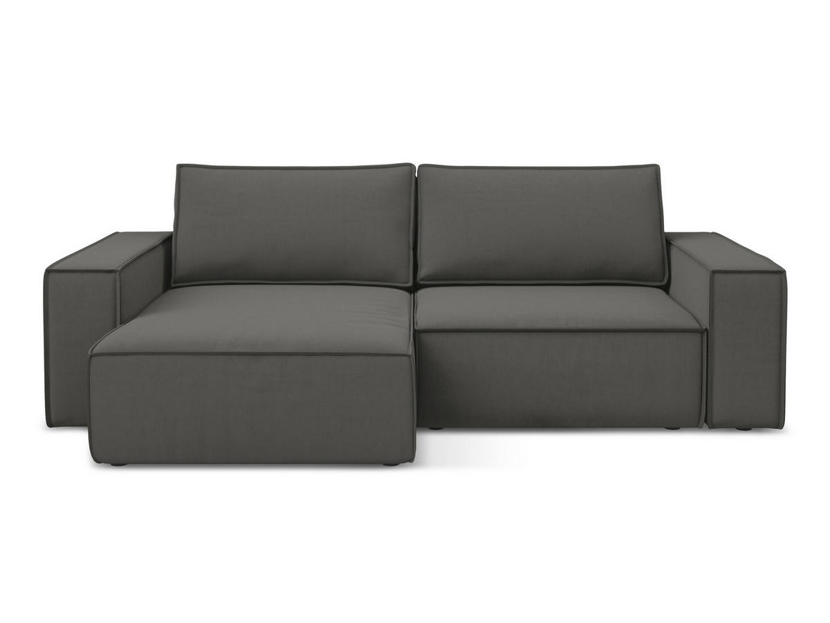 ECKSOFA mit Schlaffunktion Samt Stoff Grau - Dunkelgrau/Schwarz, Kunststoff/Textil (148/257cm) - Makamii