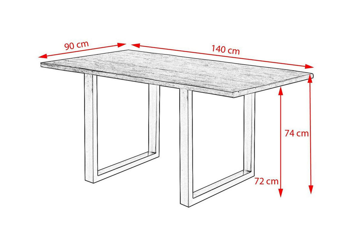 ESSTISCH LORE Holz Akazie - Schwarz/Naturfarben, Holz/Metall (140/90/77cm) - KAWOLA